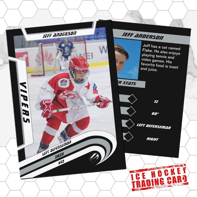 Presentación Tarjeta de hockey sobre hielo en plata animada (Silver charm for young hockey stars. Stylish trading card, perfect for kids in the ice hockey league)