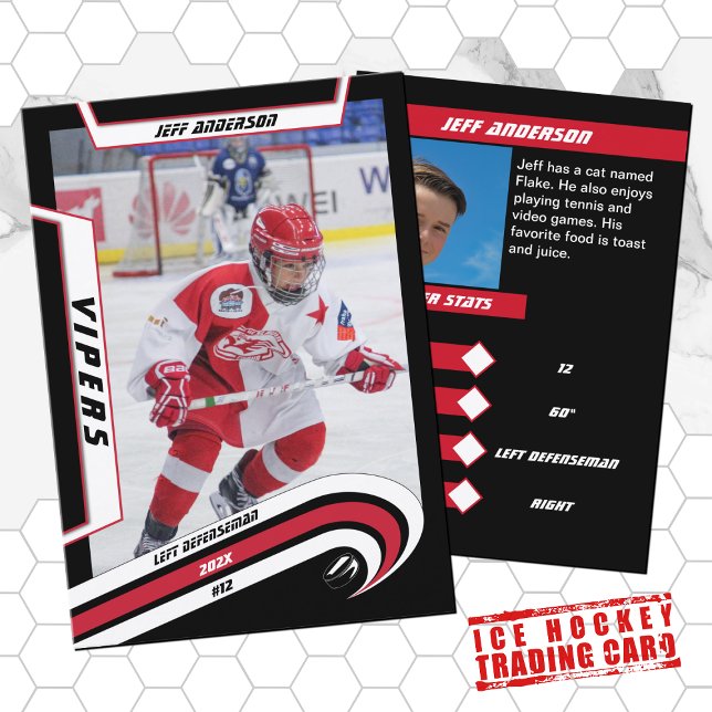 Presentación Tarjeta de hockey sobre hielo en rojo vivo (Youthful red hockey card ideal for kids in the little league. Stylish souvenir and perfect gift.)