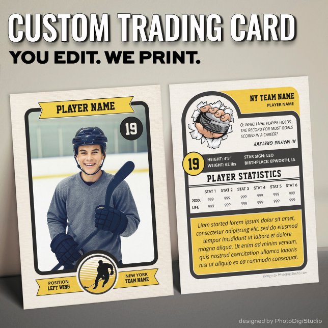 Presentación Tarjeta de hockey sobre personalizado, tarjeta de  (Vintage Custom Hockey Trading Card, Gold Player Card)
