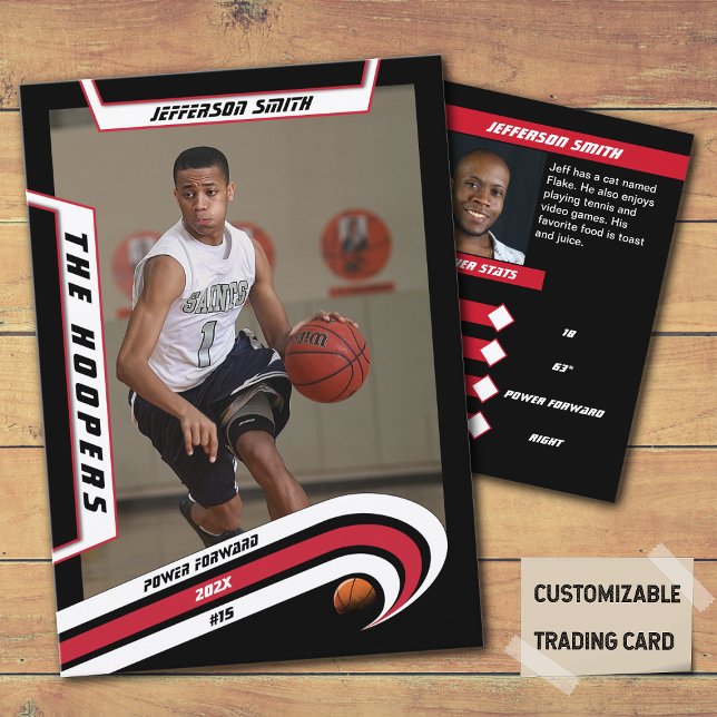 Presentación Tarjeta de intercambio de baloncesto en negro rojo (Unleash the Future of Basketball Collectibles with the Basketball Trading Card in Lively Red Black)