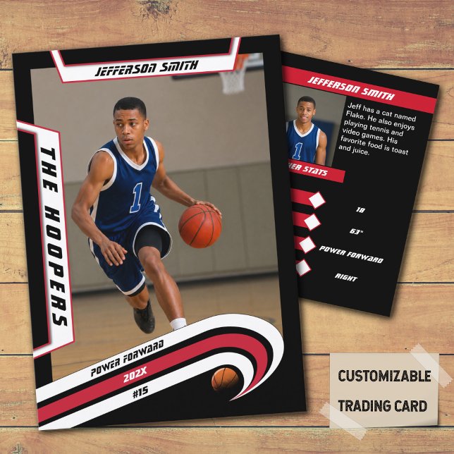 Presentación Tarjeta de intercambio de baloncesto en rojo negro (Unleash the Future of Basketball Collectibles with the Basketball Trading Card in Lively Red Black)