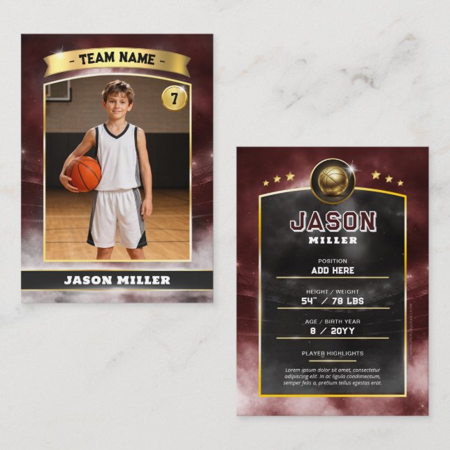 Presentación Tarjeta de intercambio de baloncesto personalizada (Anverso / Reverso)