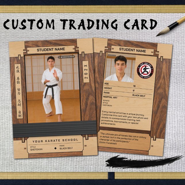 Presentación Tarjeta de intercambio de cinturón negro de karate (A Black Belt is earned through commitment—celebrate the milestone with a personalized trading card.)