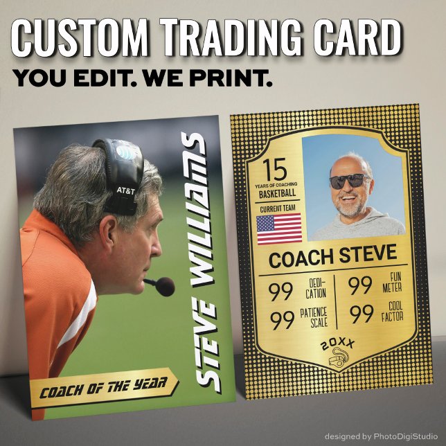 Presentación Tarjeta de intercambio de entrenador personalizada (Custom Coach Trading Card, Gold Shield Coach Card)