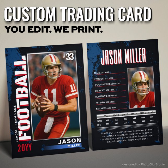 Presentación Tarjeta de intercambio de fútbol personalizada PRO (Custom Football Trading Card PRO Player Stats Card)