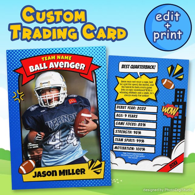 Presentación Tarjeta de intercambio de fútbol personalizado, ta (Custom Football Trading Card, Comic Football Card)