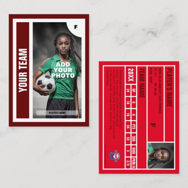 Presentación Tarjeta de intercambio de fútbol (rojo oscuro) - A (Anverso / Reverso)