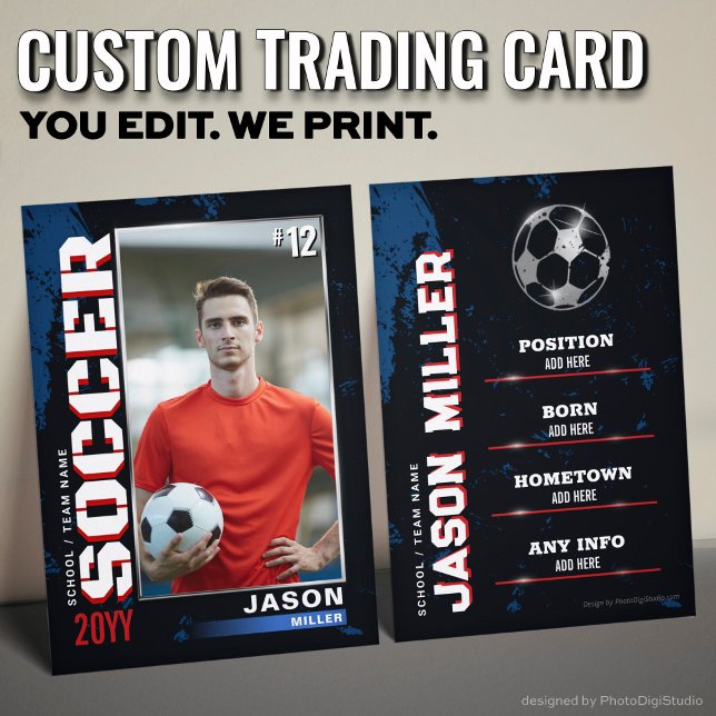 Presentación Tarjeta de intercambio de fútbol, tarjeta de jugad (Custom Soccer Trading Card, Gold Soccer Player Trading Card)