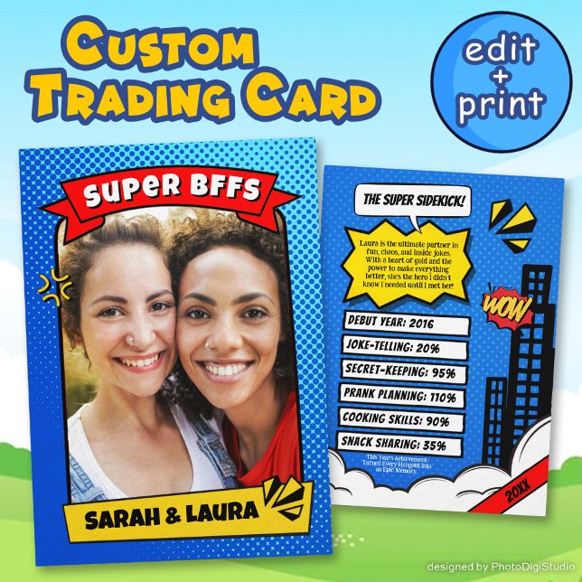 Presentación Tarjeta de intercambio de historietas BFF para la  (Custom Best Friends Card BFF Comic Trading Card)