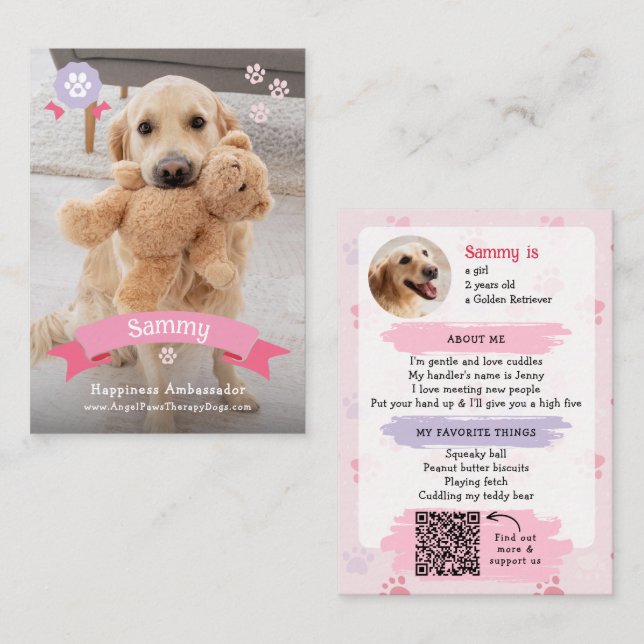 Presentación Tarjeta de intercambio de mascotas con código QR p (Anverso / Reverso)