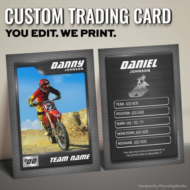 Presentación Tarjeta de intercambio de motocross personalizada, (Custom Motocross Trading Card, Dirt Bike Gift Card)