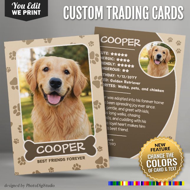 Presentación Tarjeta de intercambio de perro personalizada, col (Custom Dog Trading Card, Editable Colors Cute Service Dog Calling Card Therapy Dog Card Dog ID Card)
