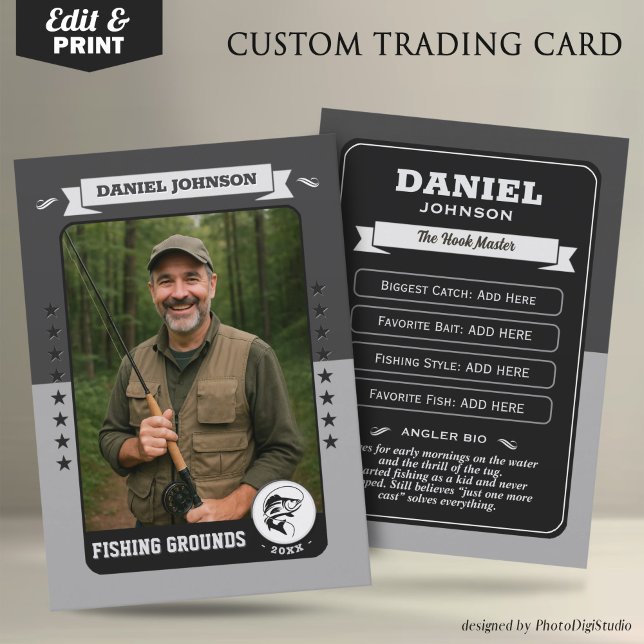 Presentación Tarjeta de intercambio de pesca personalizada, reg (Custom Fishing Trading Card, Fisherman Trading Card Custom Gifts for Fishermen, Angler Card)