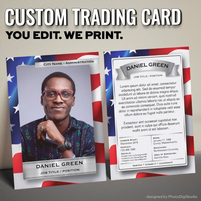 Presentación Tarjeta de intercambio de servicio público persona (Custom Public Service Trading Card, American Flag Card)