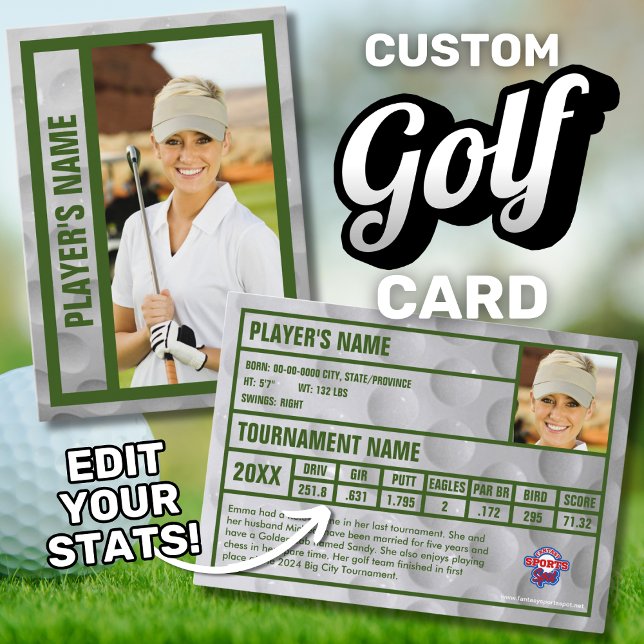 Presentación Tarjeta de intercambio Golfer | Torneo de recuerdo (Custom golf trading card souvenir. Edit your tournament stats.)