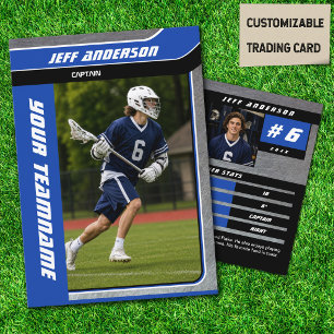 Presentación Tarjeta de jugador de lacrosse de metal azul perso