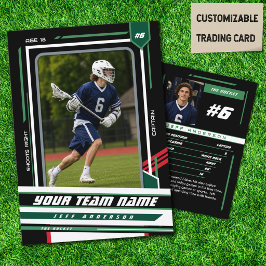 Presentación Tarjeta de jugador de lacrosse personalizada verde