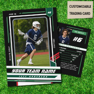 Presentación Tarjeta de jugador de lacrosse personalizada verde