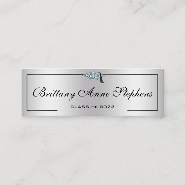 Presentación Tarjeta de llamada Diamond Studed Grad Cap Silver  (Anverso)