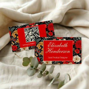 Presentación Tarjeta de llamada floral roja y crema oscura