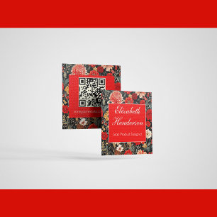 Presentación Tarjeta de llamadas Red and Cream Dark Floral Squa