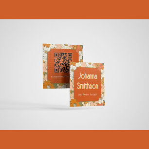Presentación Tarjeta de llamadas Retro Naranja Groove Floral Sq