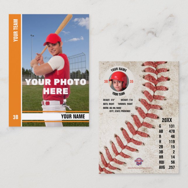Presentación Tarjeta de naranja Stripe Baseball Trading Card -  (Anverso / Reverso)