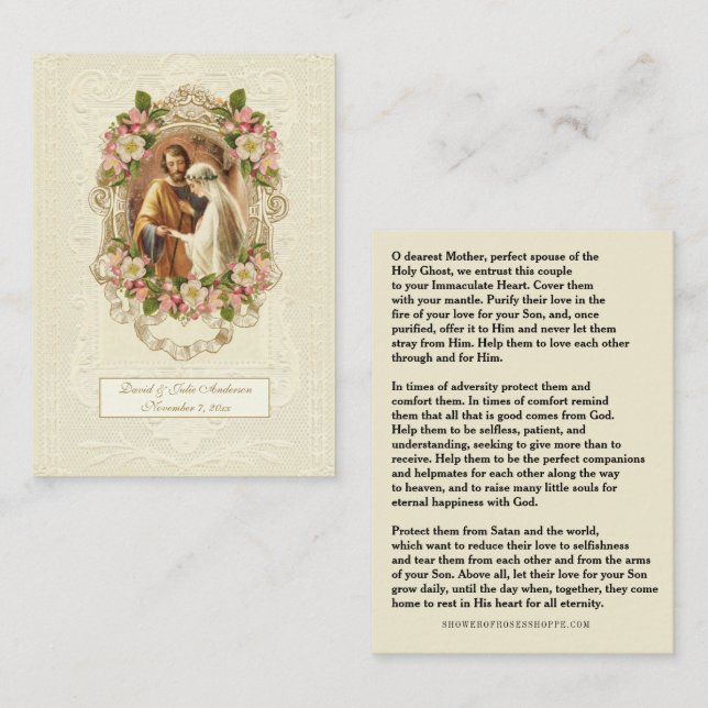 Presentación Tarjeta de oración católica tradicional para boda (Anverso / Reverso)