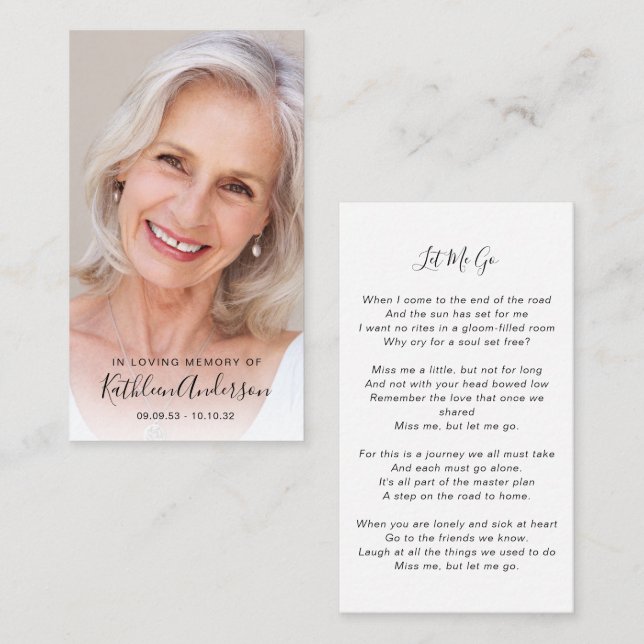 Presentación Tarjeta de oración conmemorativa | Foto completa (Anverso / Reverso)