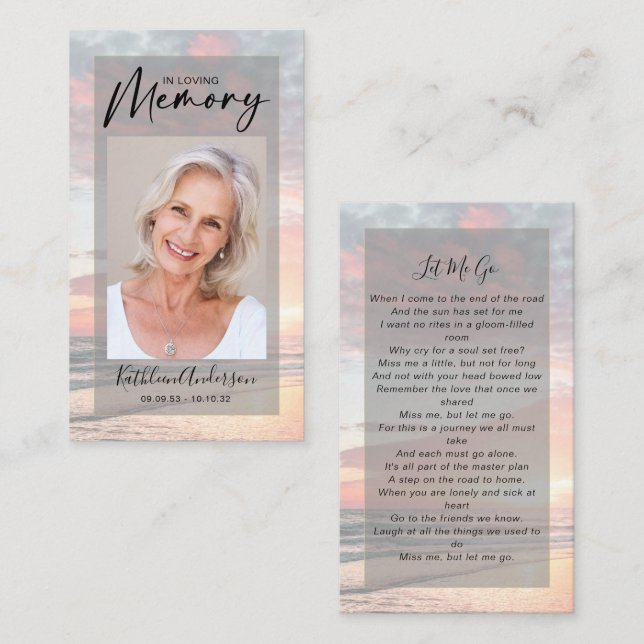 Presentación Tarjeta de oración conmemorativa | Ocean Sunset (Anverso / Reverso)