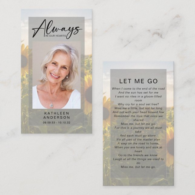 Presentación Tarjeta de oración conmemorativa | Sombras (Anverso / Reverso)