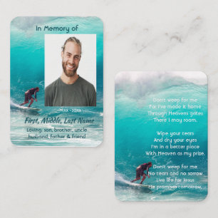 Presentación Tarjeta de oración cristiana Recuerdo de surfista