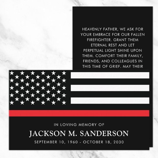 Presentación Tarjeta de oración de la línea roja del funeral de (Firefighter Memorial Funeral Red Line Prayer Card)