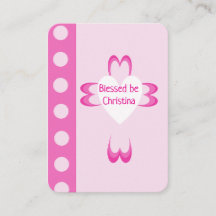 Tarjeta de oración santa de bautismo rosa para niñ