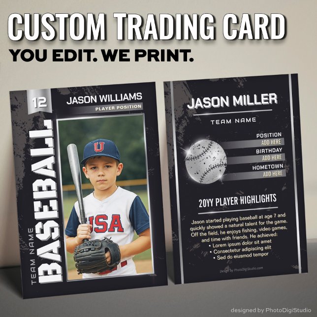 Presentación Tarjeta de personalizado de Béisbol, tarjeta de ju (Custom Baseball Trading Card, Silver Power Player Card)