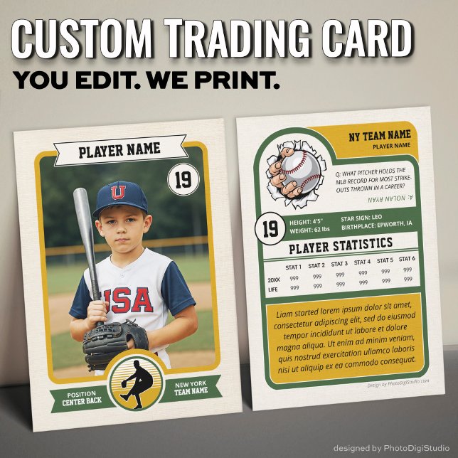 Presentación Tarjeta de personalizado de Béisbol, tarjeta de ju (Vintage Custom Baseball Trading Card, Green Player Card)