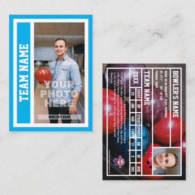 Presentación Tarjeta de personalizado de boliche (Sky Blue) (Anverso / Reverso)