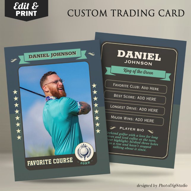 Presentación Tarjeta de personalizado para el comercio de golf, (Custom Golfer Trading Card, Golf Trading Card Custom Gifts for Golfers, Retro Golf Card)