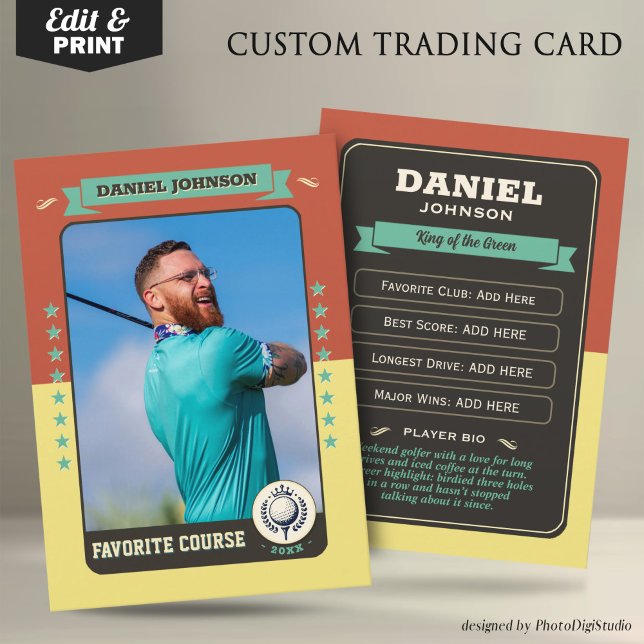 Presentación Tarjeta de personalizado para el comercio de golf, (Custom Golfer Trading Card, Golf Trading Card Custom Gifts for Golfers, Retro Golf Card)