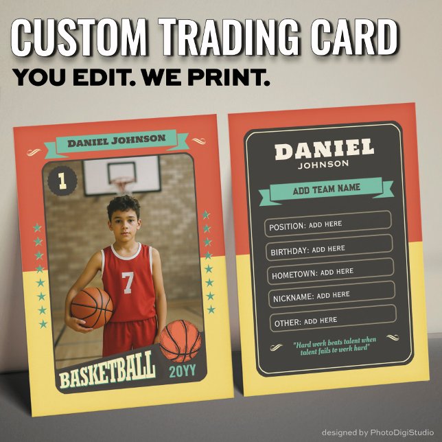 Presentación Tarjeta de Personalizado Retro de Baloncesto Tarje (Custom Basketball Trading Card, Fun Retro Player Card)