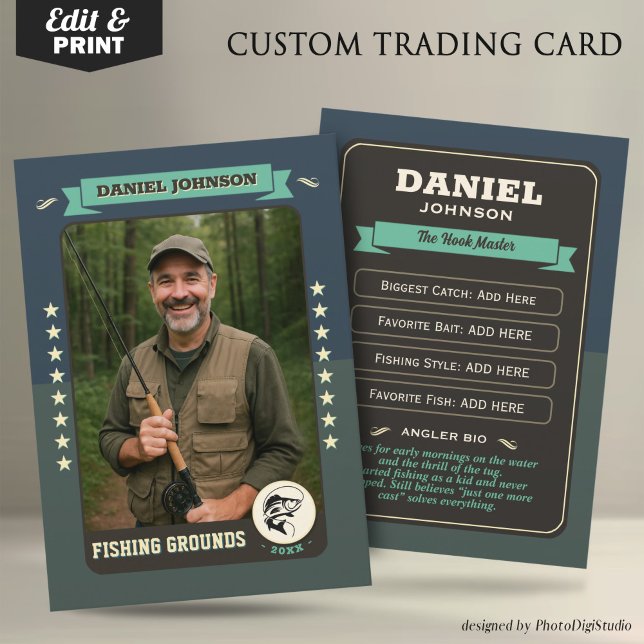 Presentación Tarjeta de pesca personalizado, Regalos de cartas  (Custom Fishing Trading Card, Fisherman Trading Card Custom Gifts for Fishermen, Angler Card)