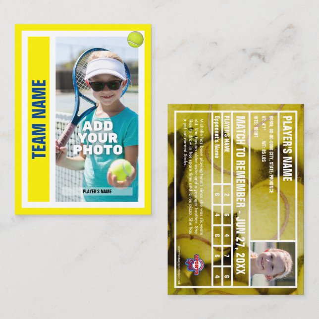Presentación Tarjeta de venta de jugadores de tenis - Amarillo  (Anverso / Reverso)