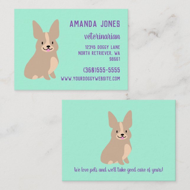 Presentación Tarjeta de visita Cute Corgi (Anverso / Reverso)