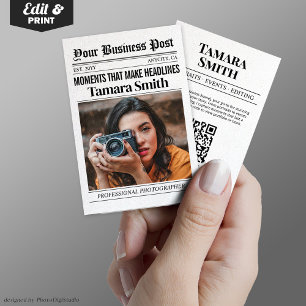 Presentación Tarjeta de visita de periódico, fotógrafo profesio