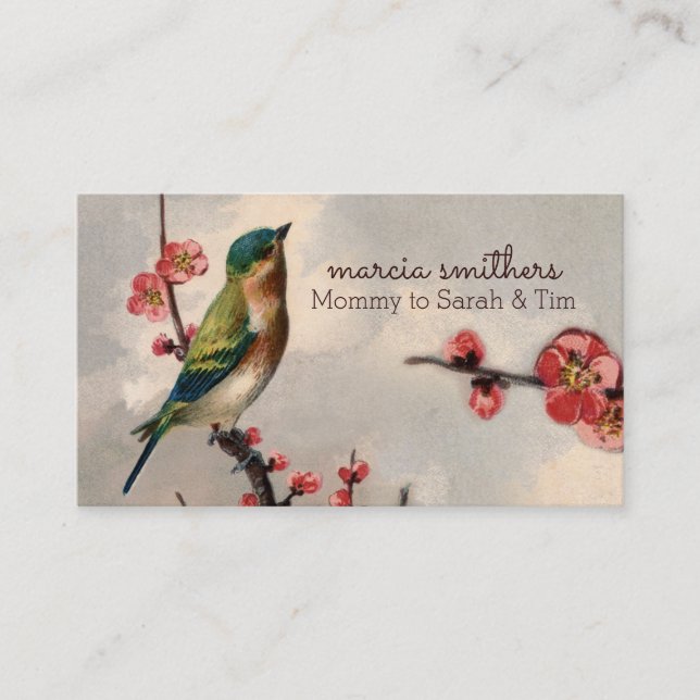 Presentación tarjeta de visita floral de la mamá del pájaro del (Anverso)