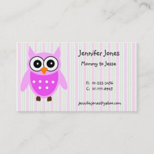 Presentación Tarjeta de visita rosada linda del búho