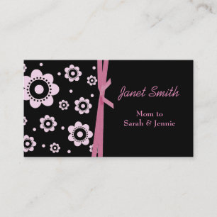 Presentación Tarjeta floral negra y rosada elegante de la mamá