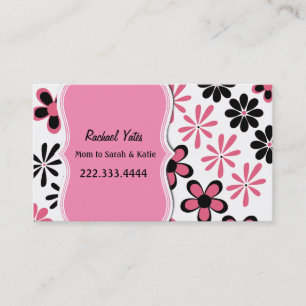 Presentación Tarjeta floral rosada y negra elegante de la mamá