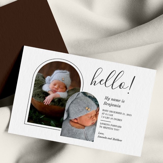 Presupuesto 2 Fotos Anuncio de Nacimiento a Mano (Baby Photos Birth Announcement Note Card)