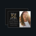 presupuesto 50.ª buena invitación de cumpleaños de<br><div class="desc">presupuesto Haciendo que 50 parezca buena invitación de cumpleaños de fotos. Diseño monocromo de texto de escritura moderna y efecto oro. Parte de una colección.</div>